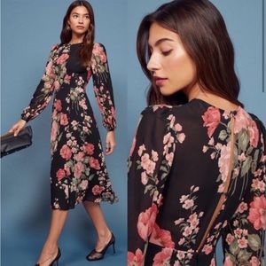 Reformation Black and Pink Floral Midi Dress